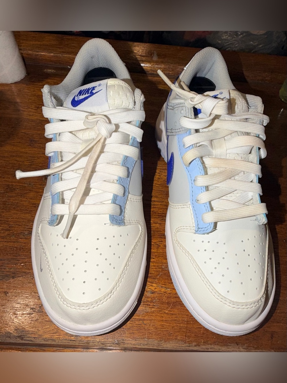 Sz 6Y Nike Dunk Low GS White Blue Light Blue Leather Low Top FB1843-141